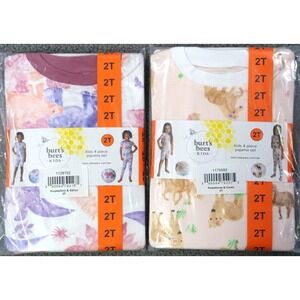 Lot Burts Bees Pajamas Girls 2T Organic Cotton Horses Dinosaurs Ice Cream Galaxy